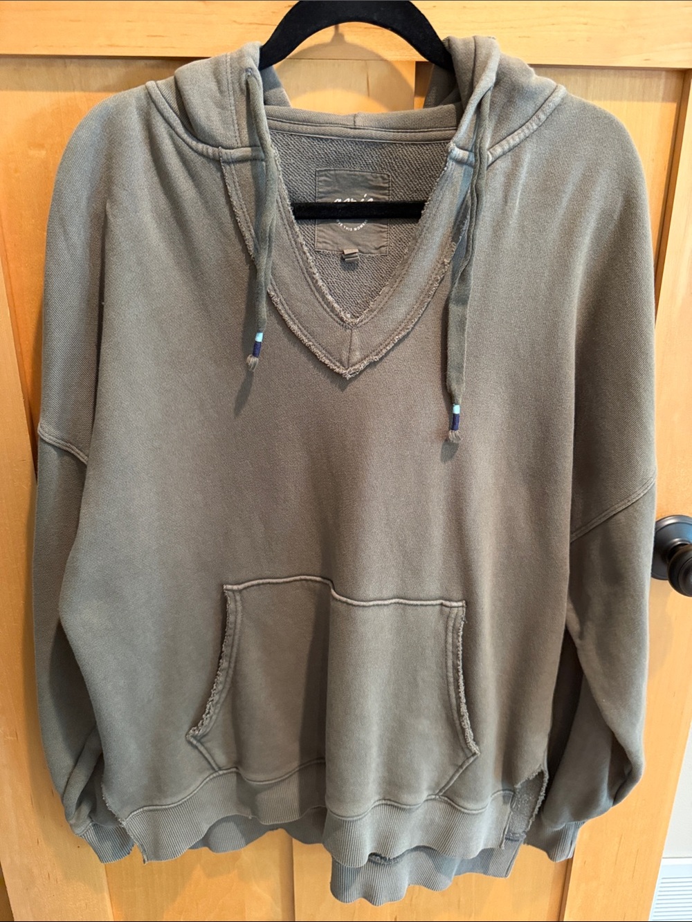 aerie Olive V‑Neck Hooded Pullover Sweatshirt-oversized